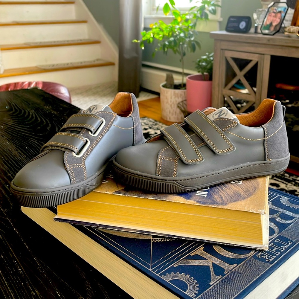 Naturino double Velcro grey suede and leather kids sneakers. NWOT